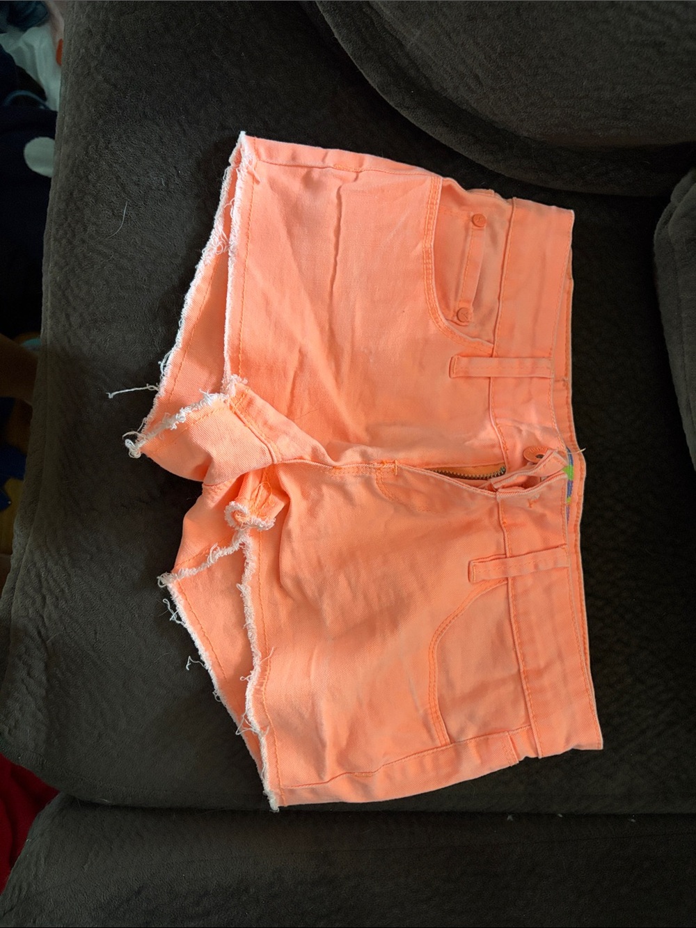 YMI Neon Peach Frayed Hem Denim Shorts